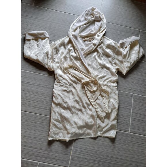 Vtg Victorias Secret Ivory Satin Brocade Hooded Robe Gold Label Women One Size - Picture 1 of 13